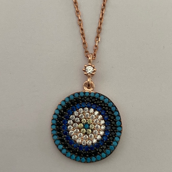 🧿925 Silver evileye necklace turquoise and cz stones